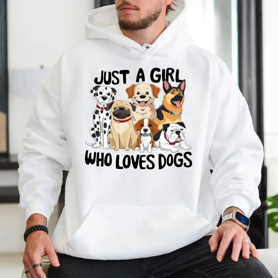 Just A Girl Who Loves Dogs Hoodie | Cute Puppy Graphic Sweatshirt | Cotton-Polyester Blend | Premium Gift for Dog Mom and Animal Lovers
