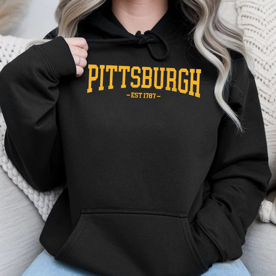 Pittsburgh Hoodie | Vintage College Style EST 1787 | Premium Soft Blend | City Pride Souvenir Gift for Men and Women