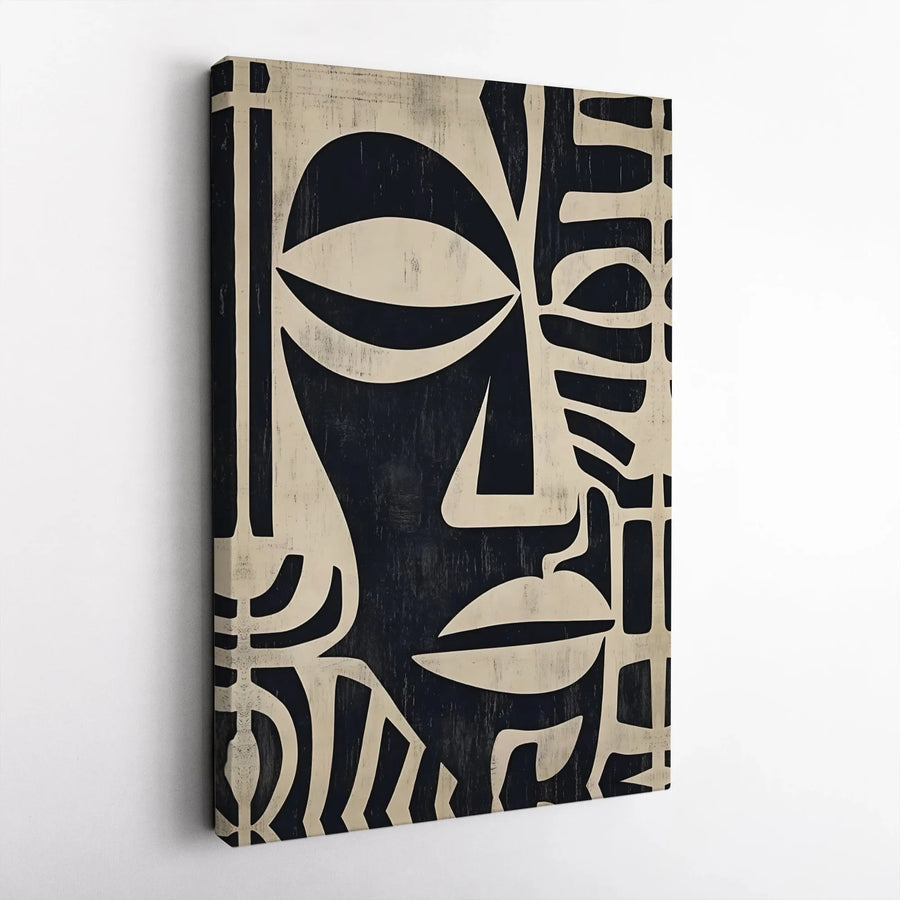Abstract Tribal Mask Wall Art | Geometric Primitive Face Print | Premium Gallery Wrap Canvas | Modern Home Office Decor Gift