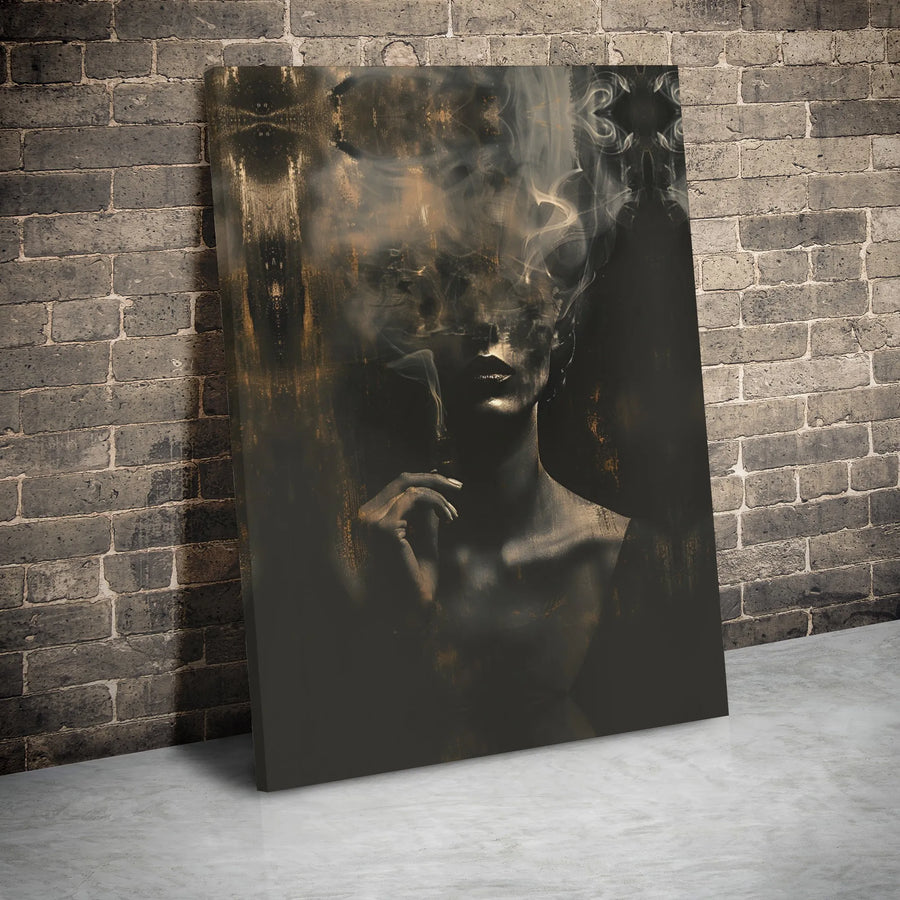 Abstract Woman Canvas Wall Art | Gold Smoke Portrait Print | Premium Gallery Wrap 1.25" Frame | Modern Home Decor Gift