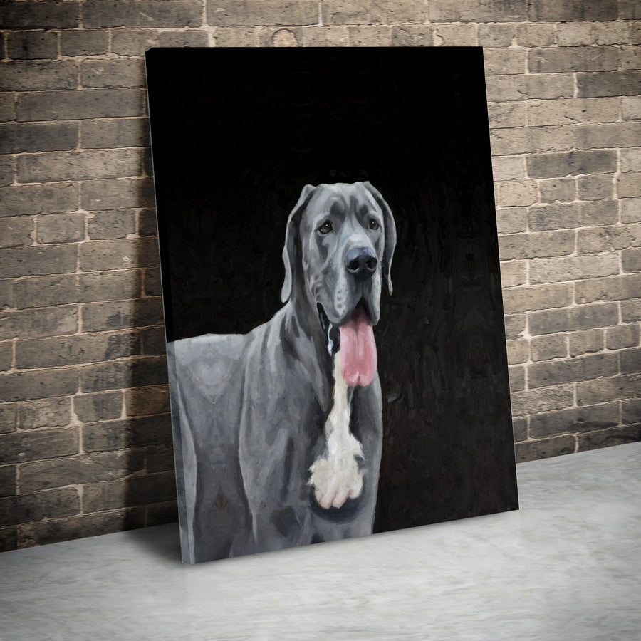 Great Dane Dog Portrait Canvas | Artistic Blue Canine Wall Art | Premium Gallery Wrapped Print | Unique Dog Lover Gift