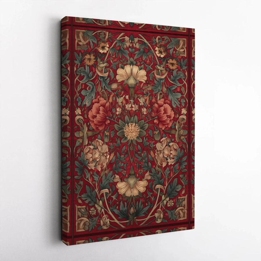 William Morris Style Canvas Wall Art | Vintage Red Floral Tapestry Print | 1.25 Inch Gallery Wrap | Premium Home Decor Gift