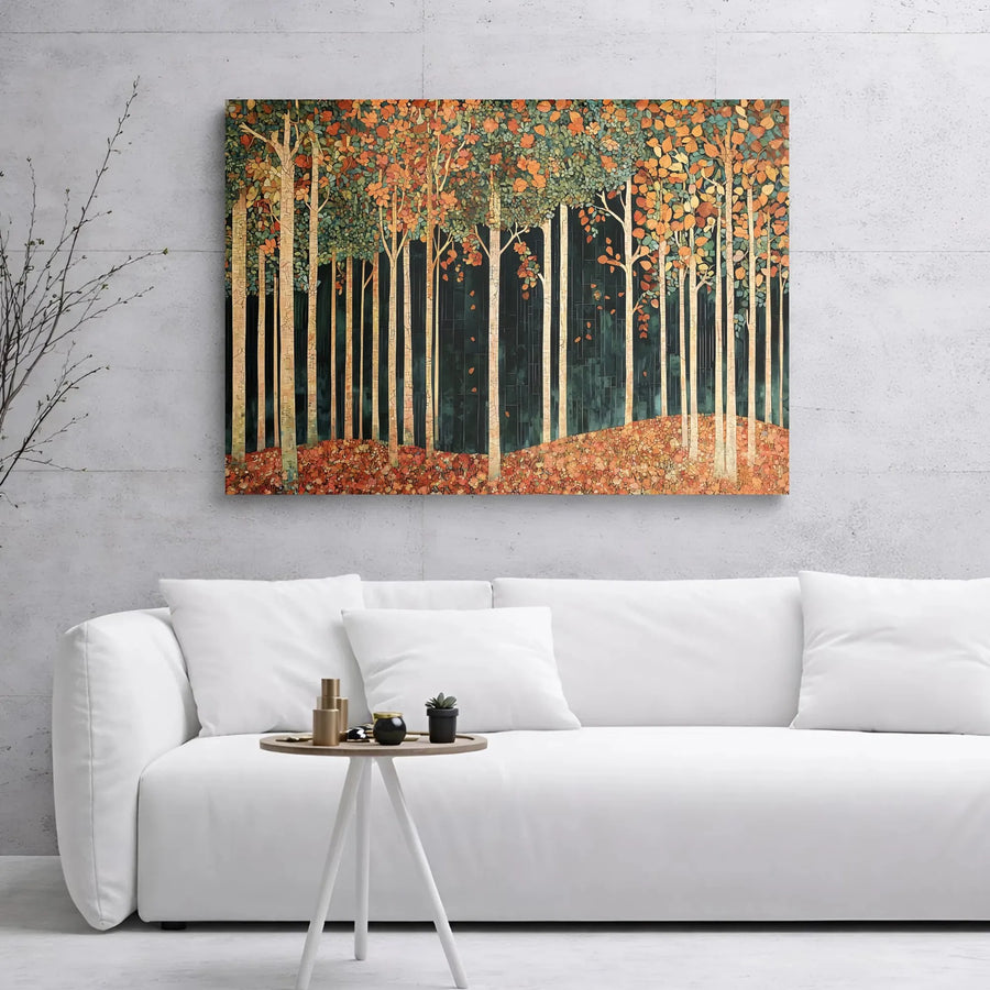 Autumn Forest Canvas Wall Art | Mosaic Birch Tree Landscape | Premium Gallery Wrapped Decor | Modern Nature Gift for Home and Office