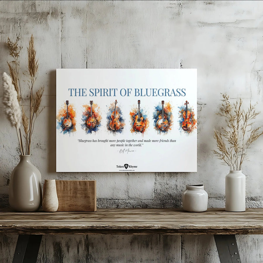 Bluegrass Music Wall Art | Watercolor Musical Instruments Gallery Wrap | Premium Stretched Canvas Print | Gift for Musician or Music Lover
