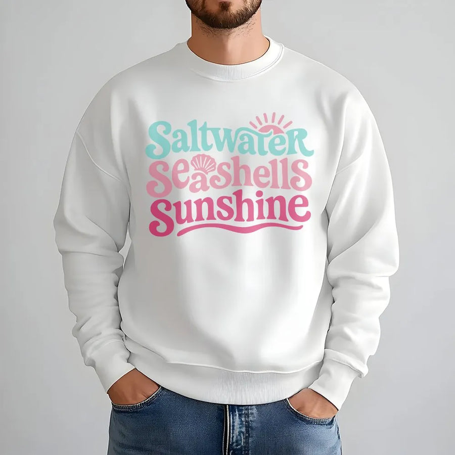 Summer Beach Sweatshirt | Saltwater Seashells Sunshine Graphic | Soft Cotton Blend | Cute Ocean Lover Vacation Gift for Women
