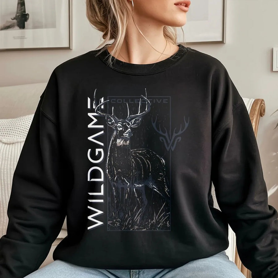 Deer Hunting Sweatshirt | Vintage Buck Sketch Graphic with Antlers | Premium Cotton Blend | Gift for Hunter and Outdoorsman