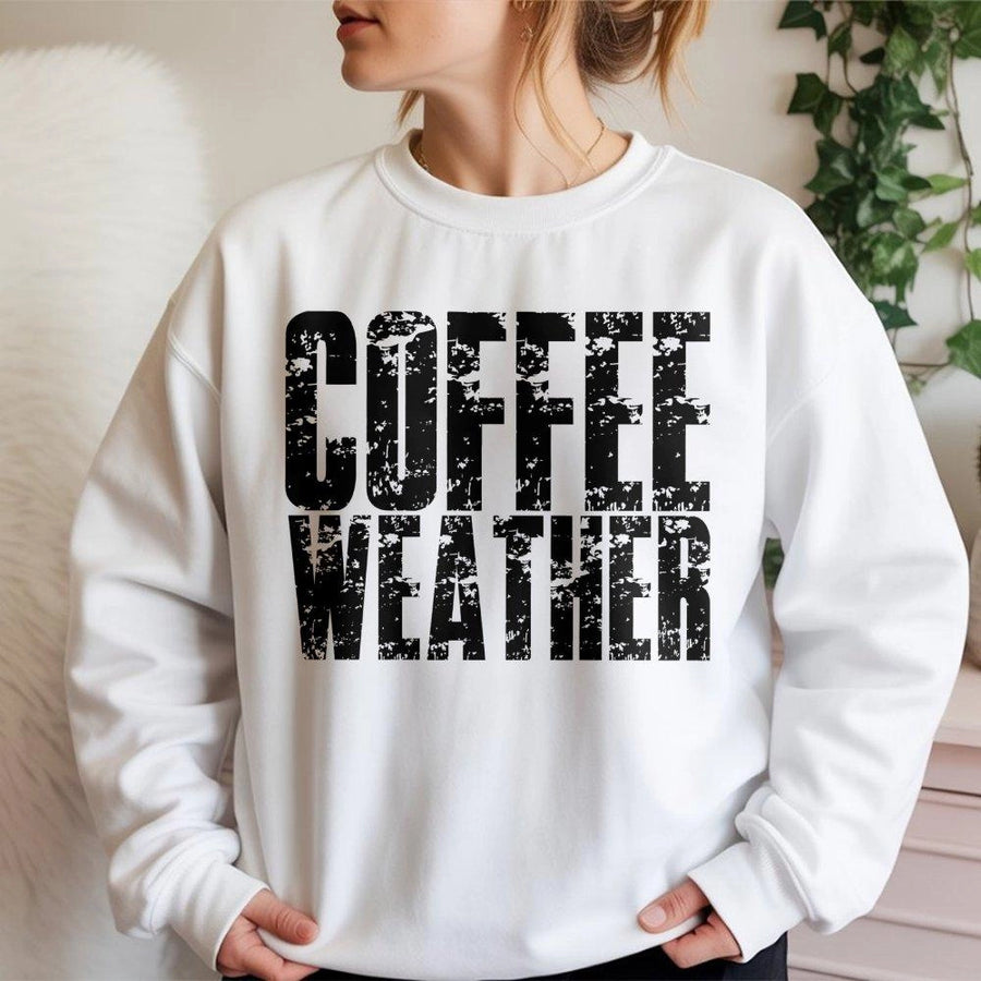Coffee Weather Sweatshirt | Distressed Graphic Print | Premium Cotton Blend | Cozy Fall Autumn Gift For Coffee Lovers