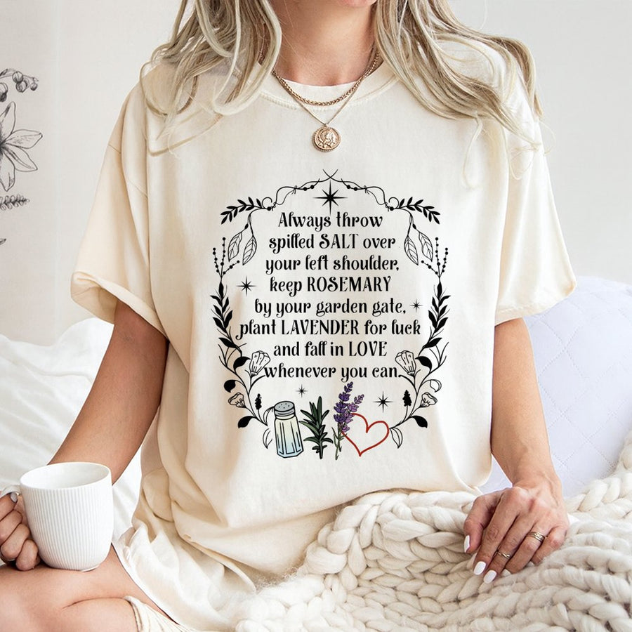 Witchy Salt Rosemary Lavender T-Shirt | Magical Botanical Quote Graphic | Premium 100% Cotton | Spiritual Aesthetic Gift for Her