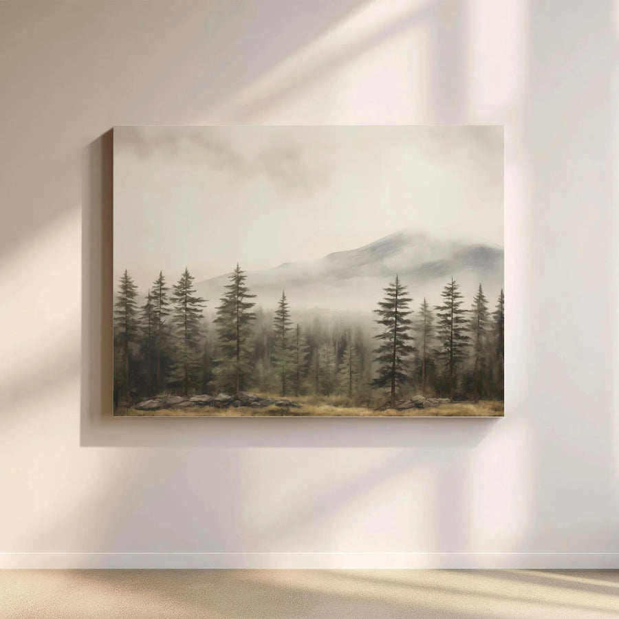 Misty Forest Mountain Canvas Art | Moody Pine Tree Landscape Print | 1.25-Inch Gallery Wrap | Premium Nature Wall Decor For Home Office