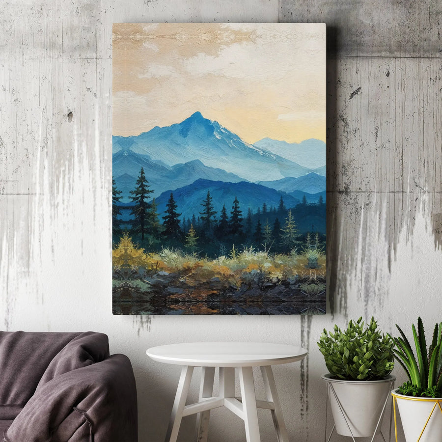Mountain Landscape Canvas Print | Blue Ridge Mountains & Pine Forest Painting | Premium Gallery-Wrapped Art | Rustic Home Decor Gift for Nature Lovers