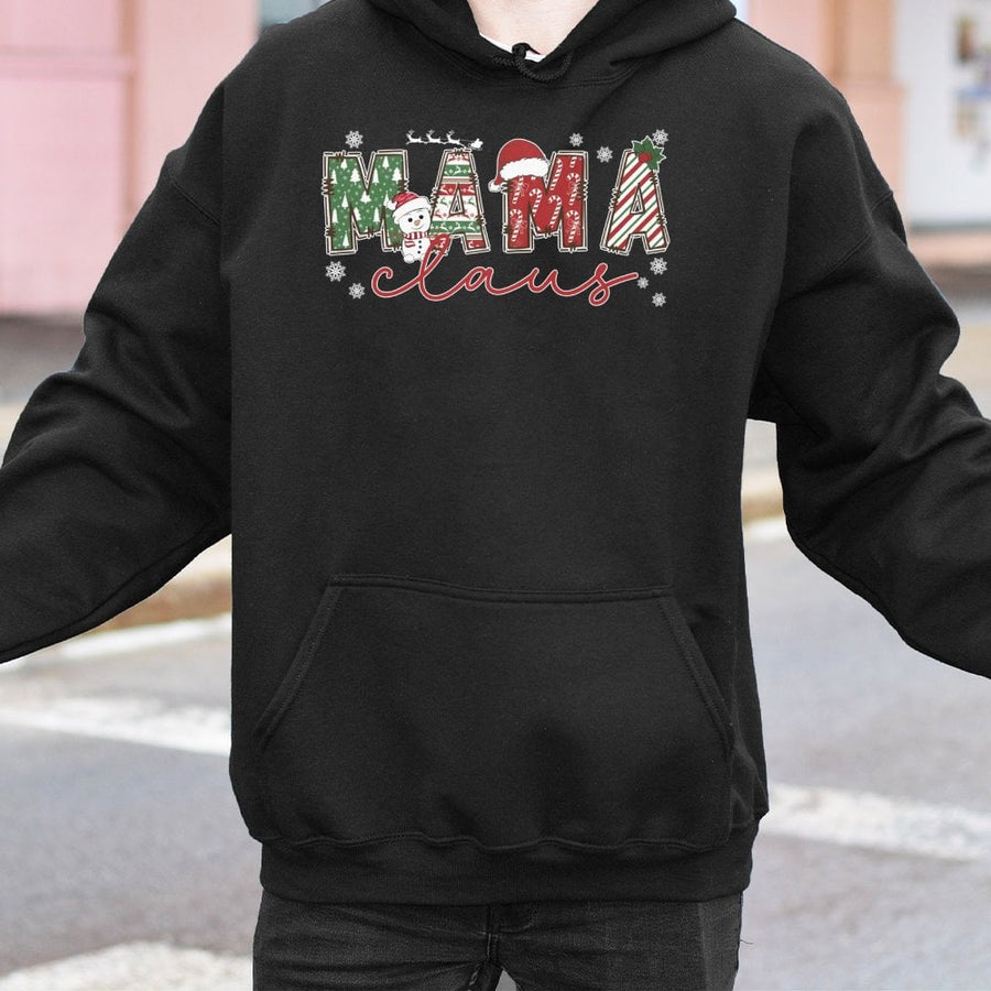 Mama Claus Christmas Hoodie | Festive Snowman Santa Hat Graphic | Premium Cotton Blend | Matching Holiday Outfit for Moms and Women
