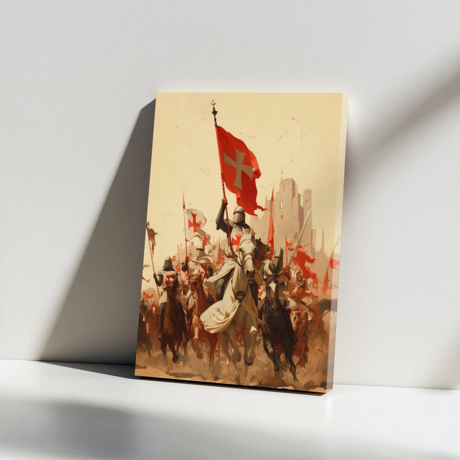Knights Templar Battle Canvas Print | Epic Medieval Crusader Horseback Wall Art | Premium Gallery Wrapped Decor | Gift for History Lovers