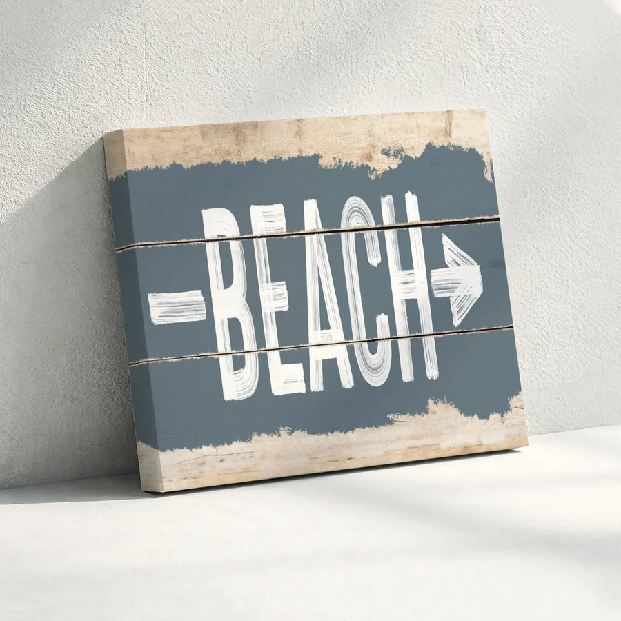 Rustic Beach Sign Canvas Wall Art | Coastal Farmhouse Style Wood Plank Print | Premium Gallery Wrap Canvas | Nautical Lake House Decor Gift