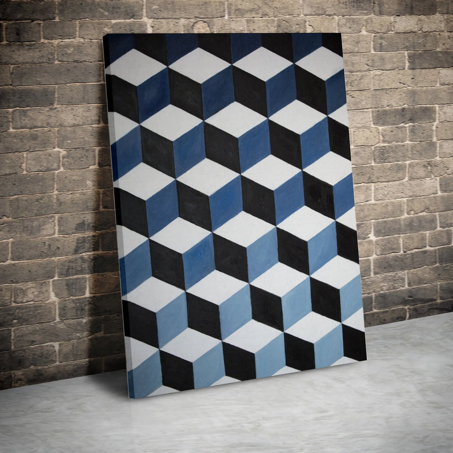 Geometric Cube Canvas Art | Optical Illusion 3D Block Pattern | Premium Canvas Print | Modern Office & Home Decor Gift