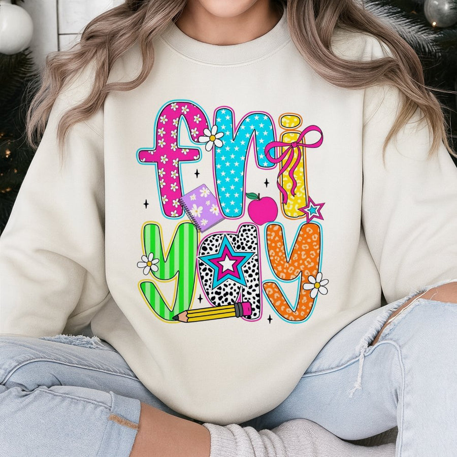 Friyay Teacher Sweatshirt | Preppy Retro School Supplies Design | Soft Cotton Blend | Cute Teacher Appreciation Gift For Women