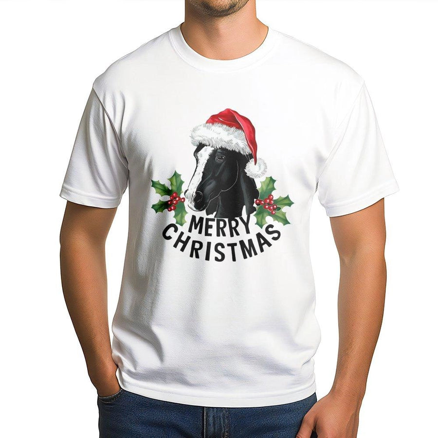 Horse Merry Christmas T-Shirt | Santa Hat Equestrian Graphic | Premium Soft Cotton Tee | Festive Holiday Gift for Horse Lovers & Equestrians