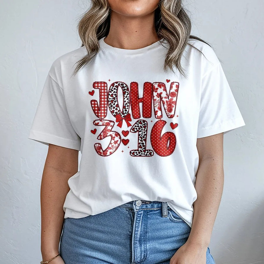 John 3:16 Valentine T-Shirt | Christian Faith Bible Verse Graphic | Premium Soft Cotton Unisex Tee | Gift for Women & Men Religious Apparel