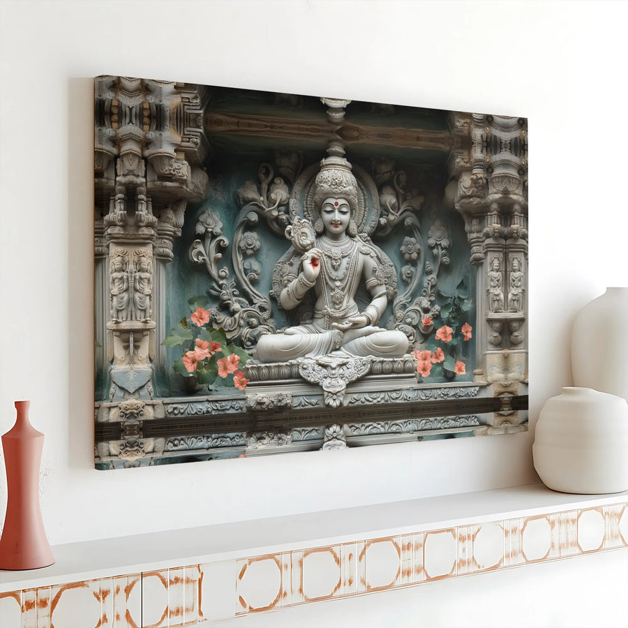 Hindu Goddess Canvas Wall Art | Intricate Temple Sculpture Print | Premium 1.25" Thick Canvas | Spiritual Decor Gift for Meditation Room