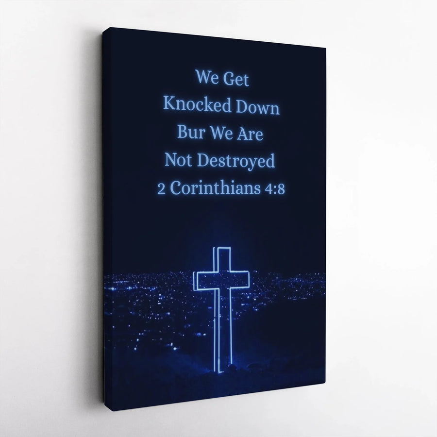 2 Corinthians 4:8 Bible Verse Canvas | Glowing Neon Cross Wall Art | Premium 1.25 Inch Gallery Wrap | Inspirational Christian Gift for Home Decor