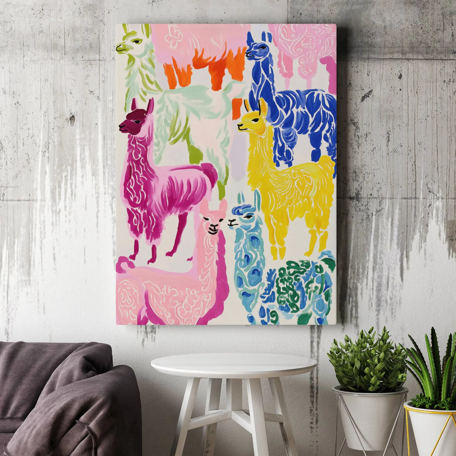 Colorful Llama Canvas Wall Art | Abstract Pop Art Animal Print | Premium Fade-Resistant Canvas | Boho Nursery Decor Gift