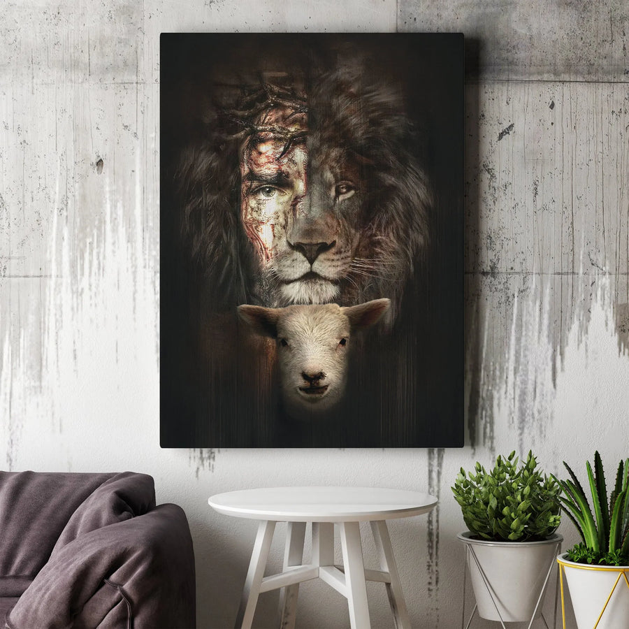 Jesus Lion and Lamb Wall Art | Lion of Judah Religious Canvas Print | Premium Fade-Resistant Gallery Wrap | Christian Home Decor Gift