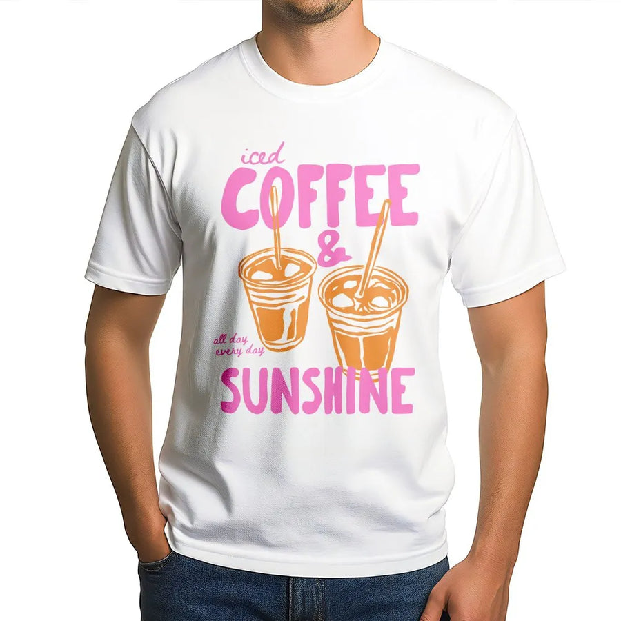Iced Coffee and Sunshine T-Shirt | Summer Vibes Graphic Tee | Soft Cotton Shirt | Unique Gift for Coffee Lovers