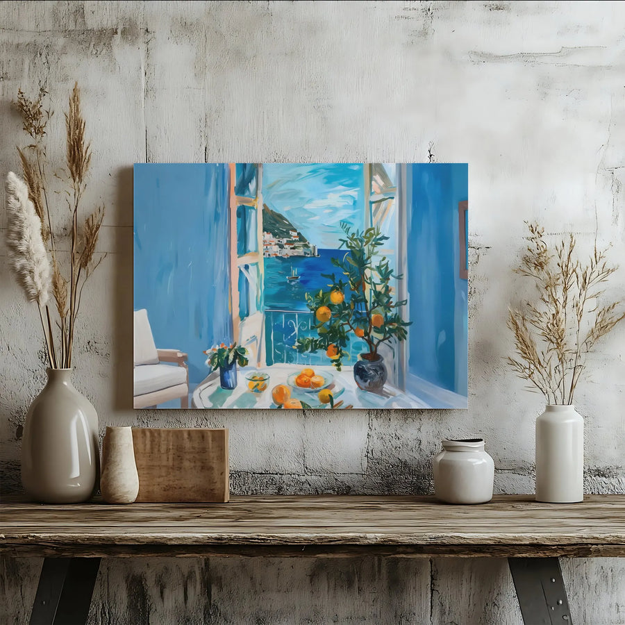 Mediterranean Window View Canvas | Amalfi Coast Seascape Art | Premium Gallery Wrapped 1.25" Profile | Coastal Home Decor Wall Art Gift