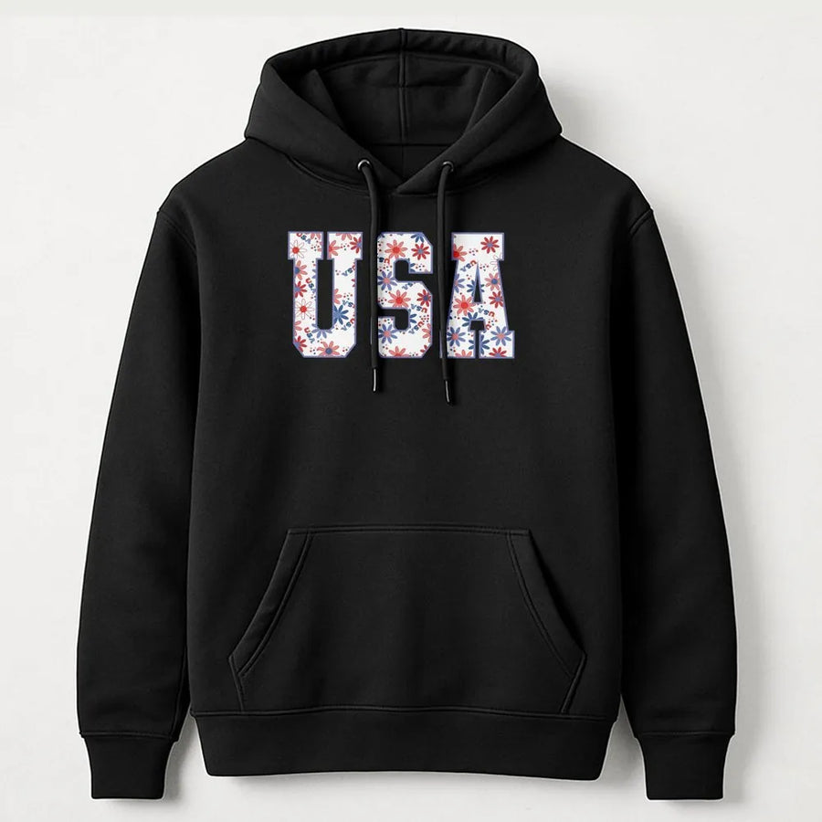 Patriotic USA Hoodie | Red White and Blue Floral Print | Soft Unisex Hoodie | 4th of July Independence Day Gift