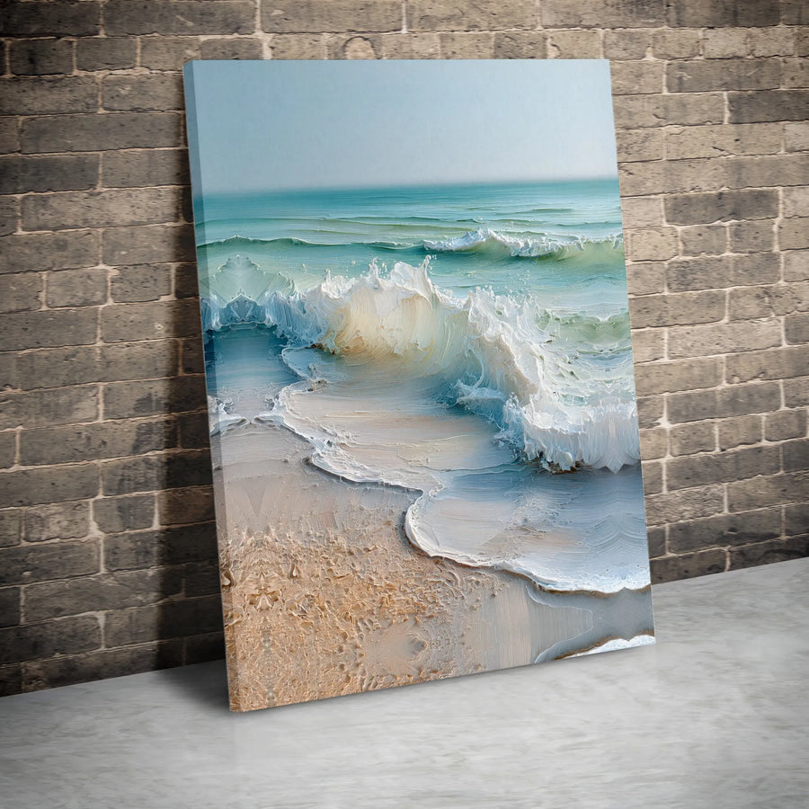 Ocean Waves Wall Art | Textured Impasto Beach Painting | Premium Gallery-Wrapped Canvas | Coastal Home Decor Gift for Beach Lovers