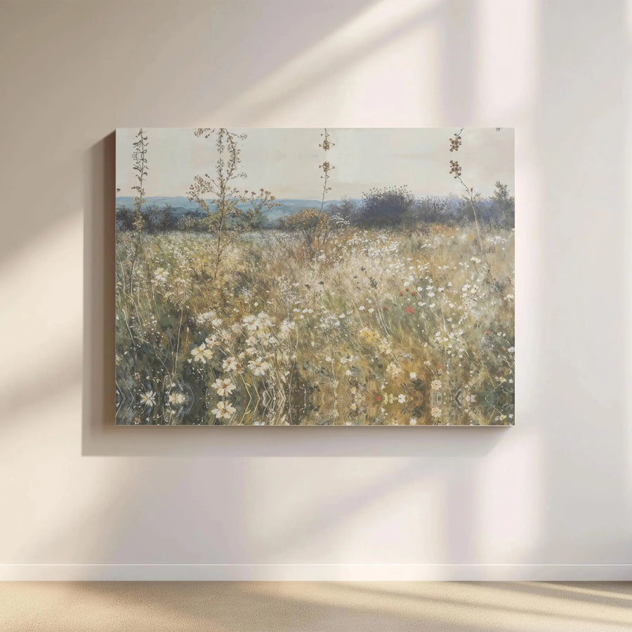 Wildflower Meadow Landscape Canvas | Impressionist Floral Field Wall Art | 1.25-Inch Gallery Wrap | Farmhouse Home Decor & Living Room Gift