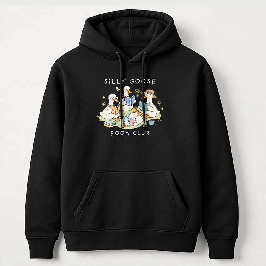 Silly Goose Book Club Hoodie | Funny Reading Geese Graphic | Premium Cotton Blend | Gift for Book Lovers and Readers