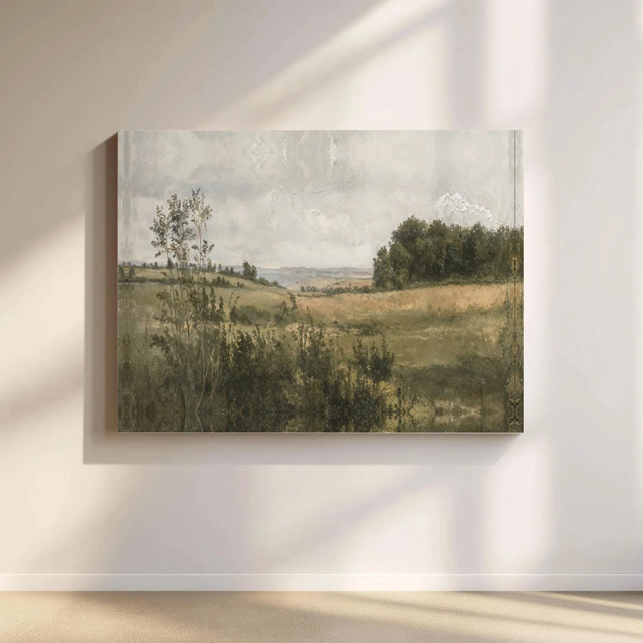 Vintage Countryside Landscape Canvas Wall Art | Moody Pastoral Meadow Print | Gallery-Quality 1.25-Inch Profile | Farmhouse Home Decor Gift