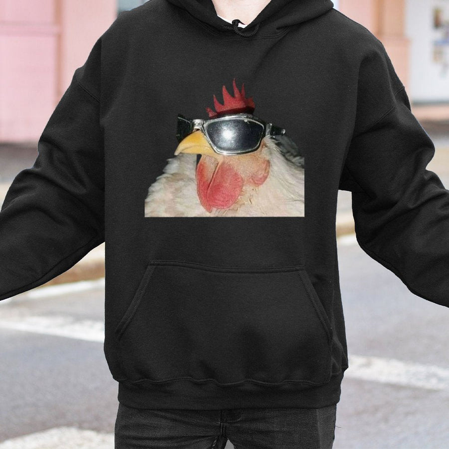 Funny Chicken Hoodie | Cool Rooster With Sunglasses Graphic | Soft Cotton-Blend Pullover | Unisex Meme Gift For Animal Lovers