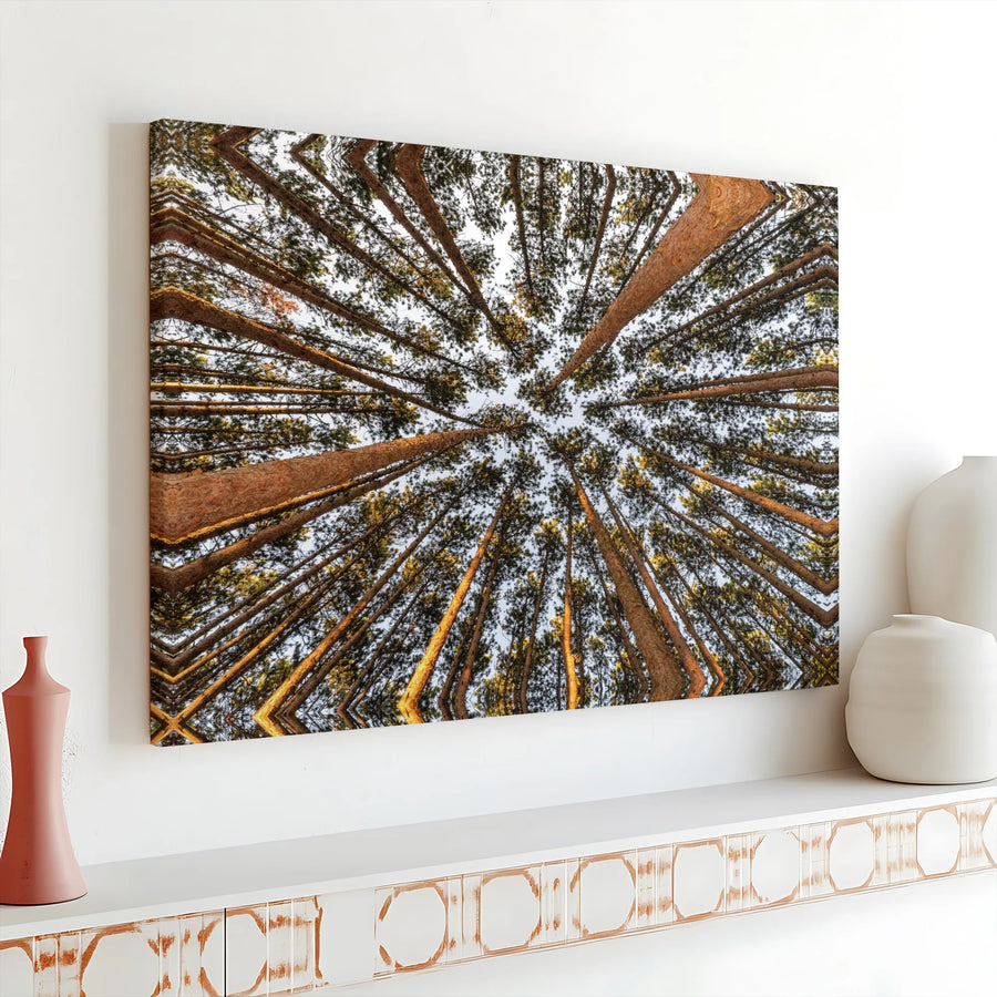 Forest Canopy Canvas Print | Abstract Kaleidoscope Pine Tree Art | Premium Gallery Wrapped Canvas | Modern Cabin Wall Decor Gift
