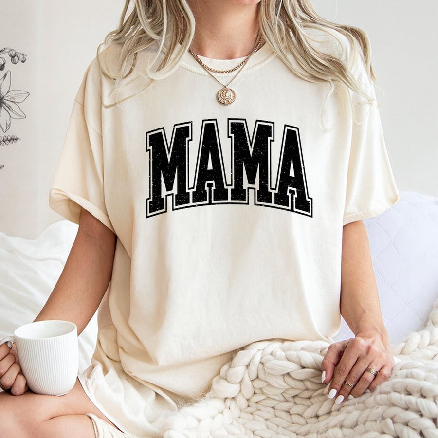 Mama T-Shirt | Distressed Varsity Lettering Graphic | 100% Cotton Soft Premium Tee | Mother's Day 2026 Gift for Mom, New Mom or Grandma