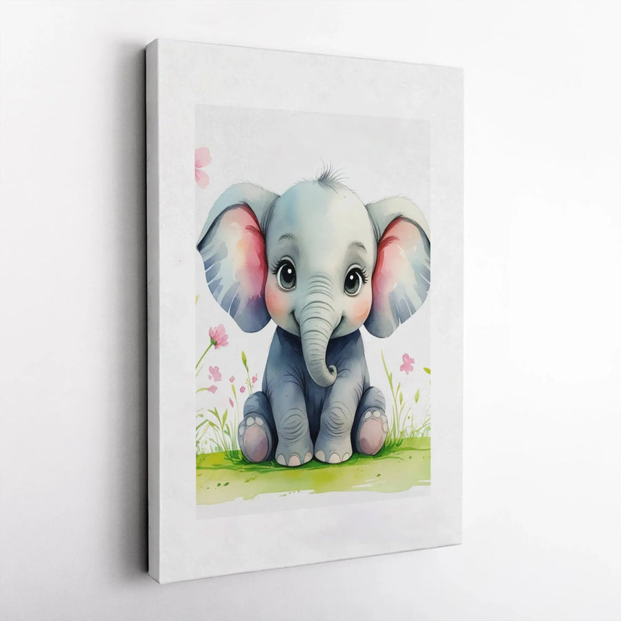 Cute Baby Elephant Canvas Wall Art | Watercolor Nursery Animal Print | 1.25 Inch Gallery Wrap | Charming Gift for Baby Shower & Kids Room