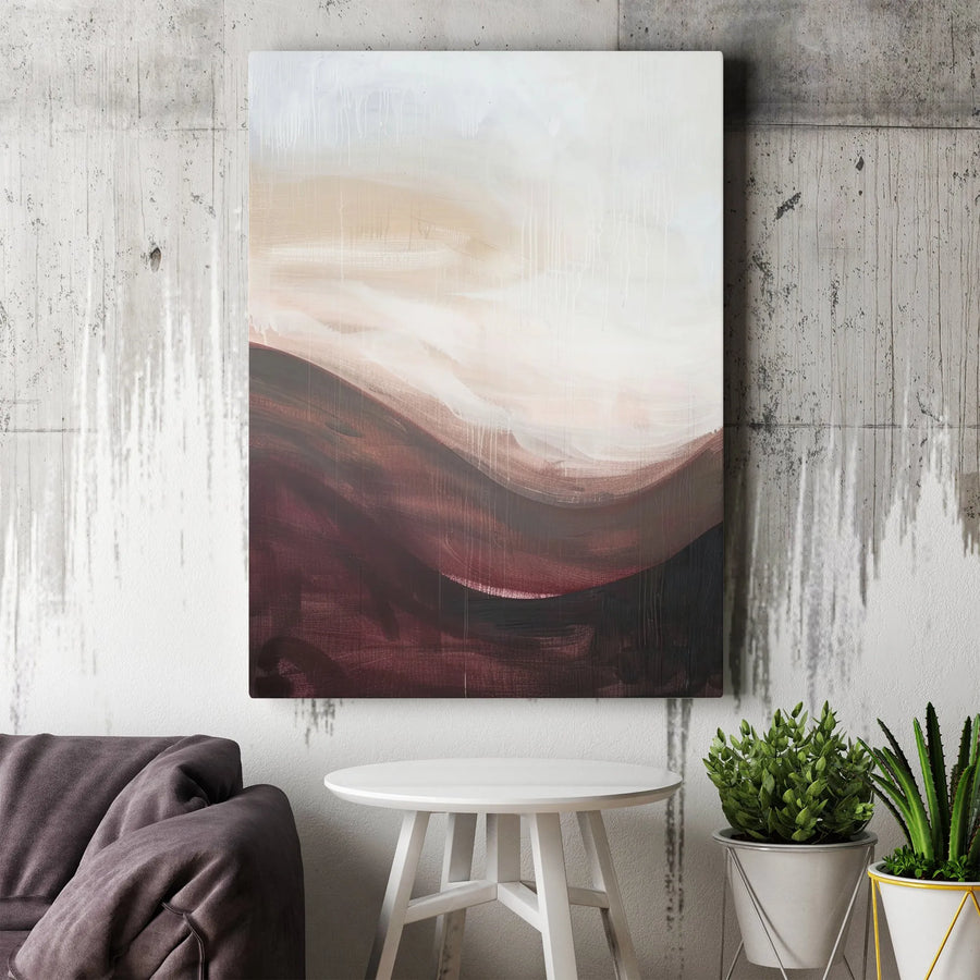 Abstract Landscape Wall Art | Burgundy and Beige Minimalist Canvas | 1.25 Inch Gallery Wrap | Modern Home Decor for Living Room Bedroom