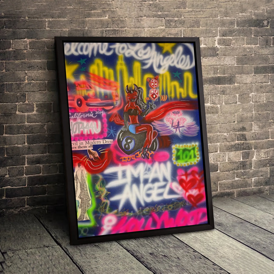 Los Angeles Graffiti Canvas Art | Devil Girl 8-Ball Wall Decor | Premium 1.25-Inch Gallery Wrap | Edgy Streetwear Bedroom Decor Gift