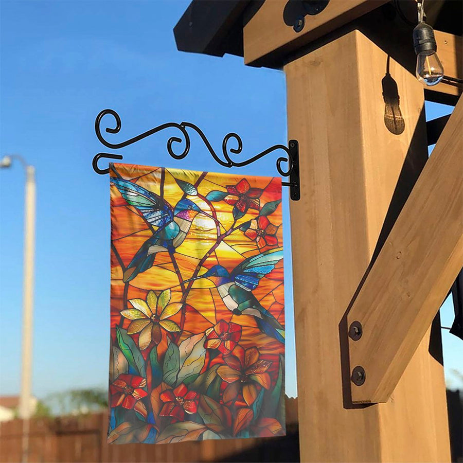 Stained Glass Hummingbird Garden Flag | Double-Sided Floral Yard Decor | Weather-Resistant Premium Polyester | Vibrant Spring Summer Outdoor Gift