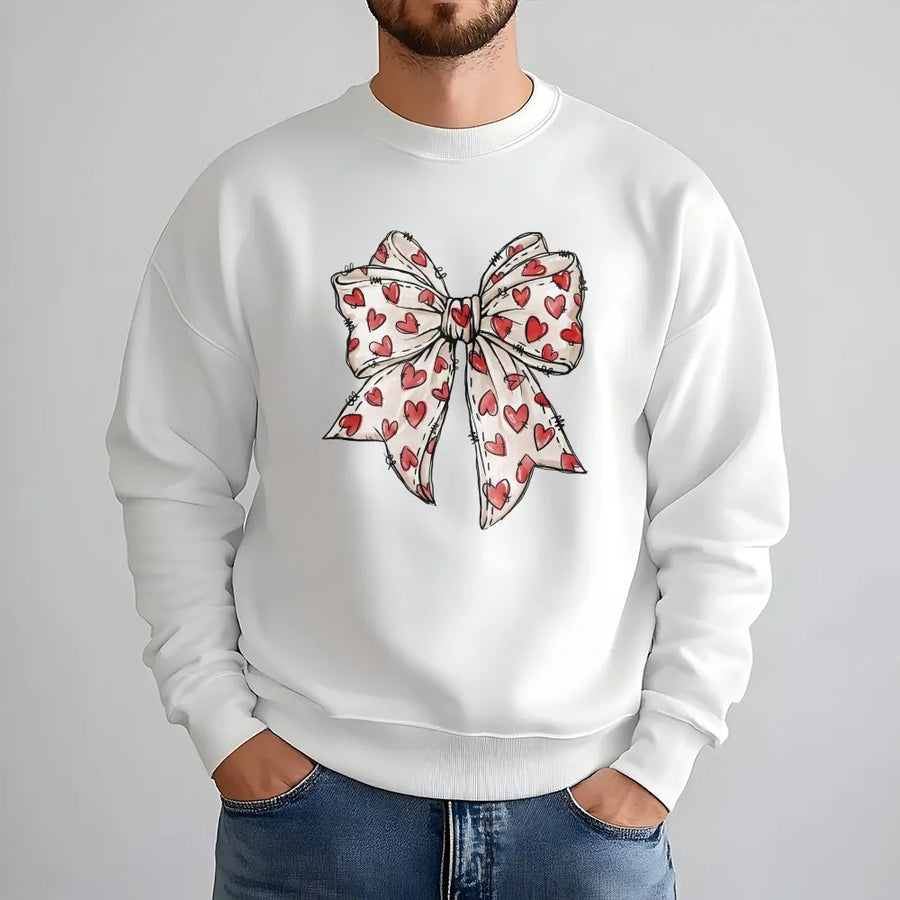 Coquette Heart Bow Sweatshirt | Aesthetic Red Ribbon Valentine Design | Premium Soft Fleece Pullover | Cute Valentines Day Gift for Her