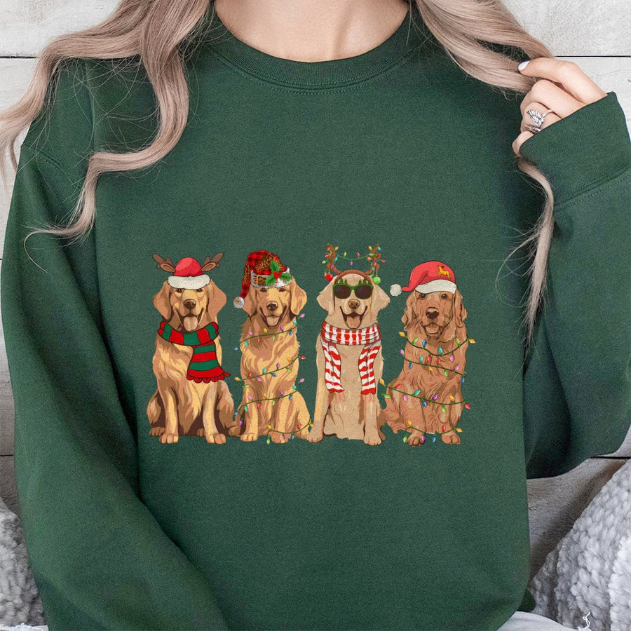 Golden Retriever Christmas Sweatshirt | Festive Dog Holiday Lights Graphic | Premium Cotton Blend | Gift for Dog Mom and Dad