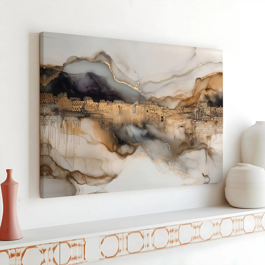 Abstract Western Wall Canvas | Gold Accented Alcohol Ink Art | Premium Gallery Wrapped Canvas | Judaica Home Decor Gift