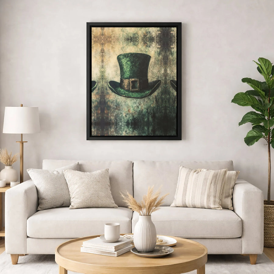 Leprechaun Top Hat Wall Art | Distressed Green St Patrick’s Day Decor | Gallery Quality 1.25” Canvas | Premium Irish Holiday Home Gift