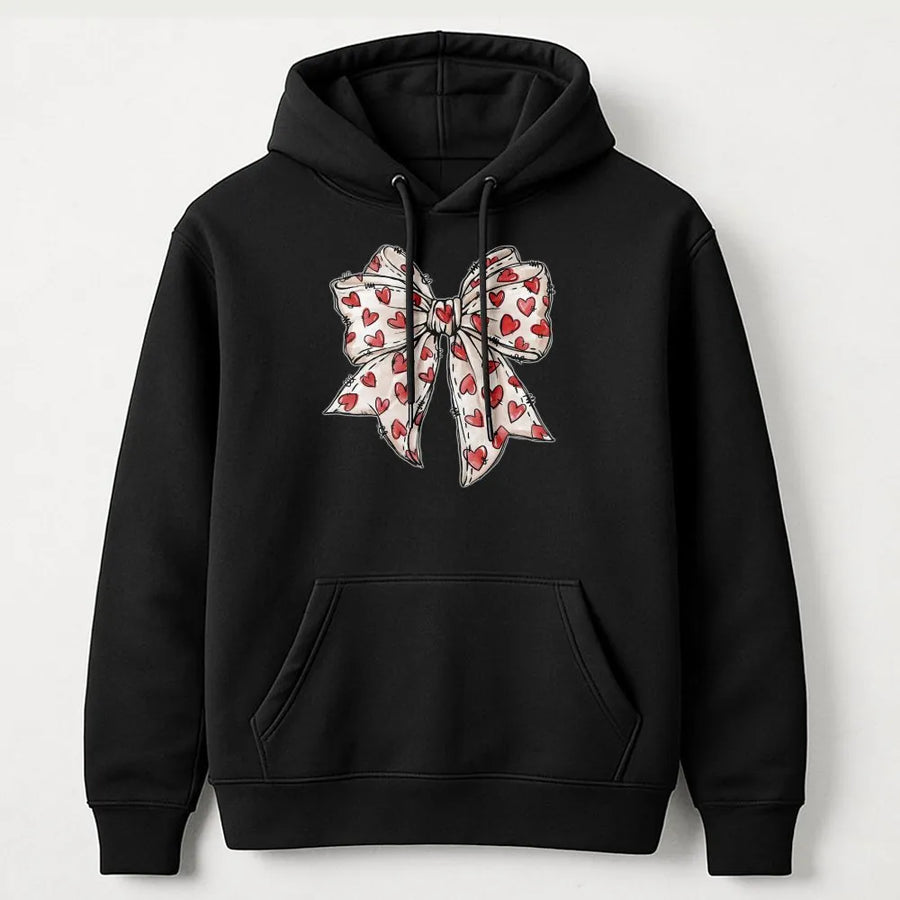Coquette Heart Bow Hoodie | Retro Aesthetic Valentine's Day Gift | Premium Cotton Blend Pullover | Cute Aesthetic Clothing For Women