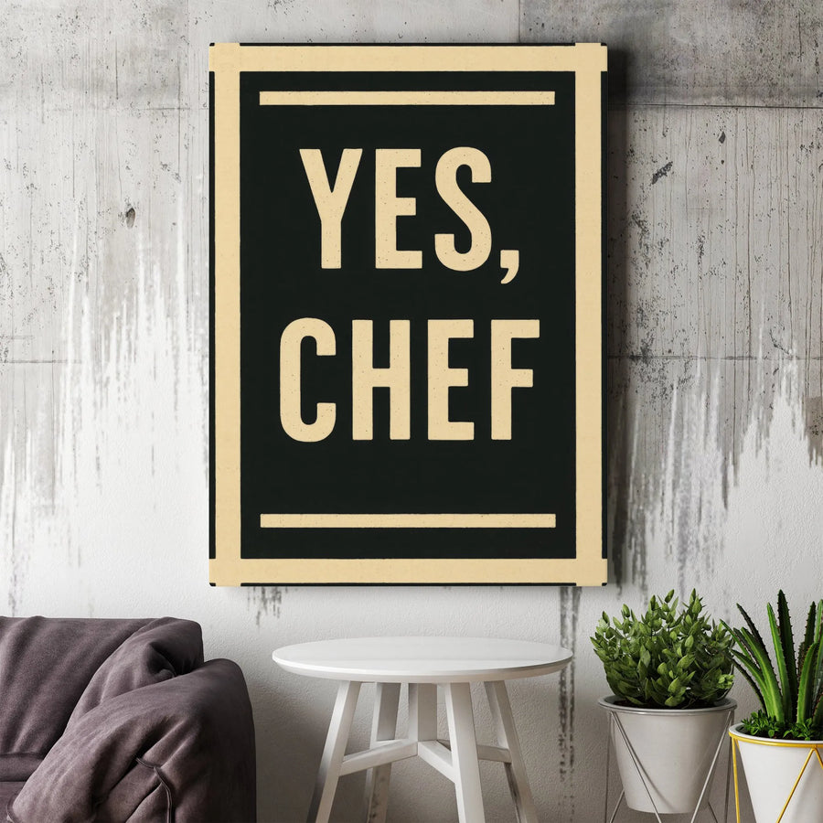 Yes Chef Wall Art | Minimalist Typography Kitchen Decor | 1.25-Inch Thick Premium Canvas | Culinary Gift for Home Cook or Restaurant Professional