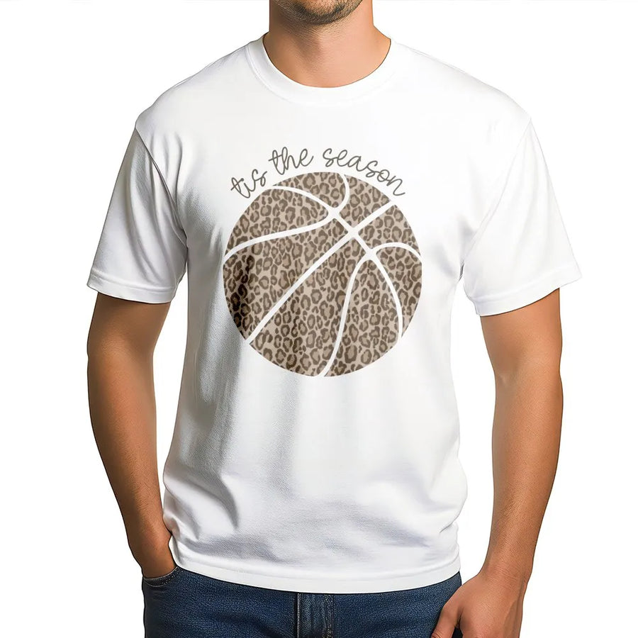 Leopard Basketball T-Shirt | Tis The Season Graphic Tee | Premium Cotton Game Day Apparel | Basketball Mom Gift For Sports Fan