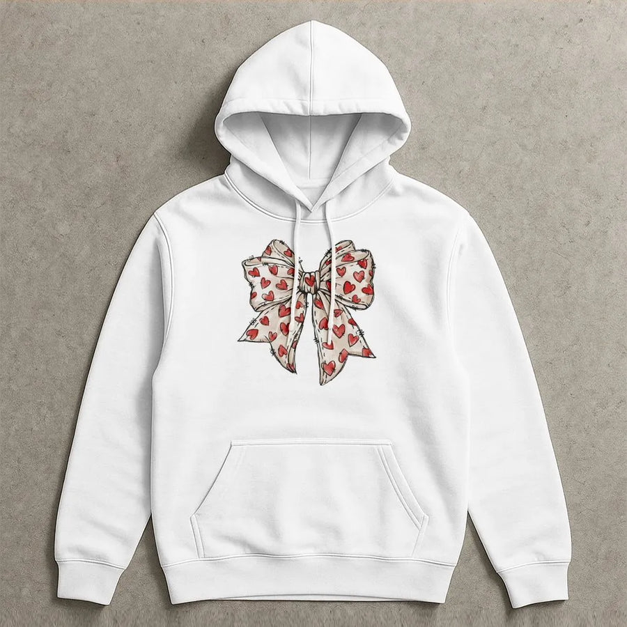 Heart Bow Hoodie | Aesthetic Coquette Ribbon Graphic | Premium Cotton Blend Pullover | Cute Valentines Day Gift for Her Girlfriend Women