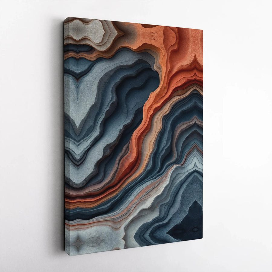 Abstract Geological Wall Art | Blue and Orange Wavy Layers Print | 1.25 Inch Premium Gallery Canvas | Modern Home Office Decor Gift