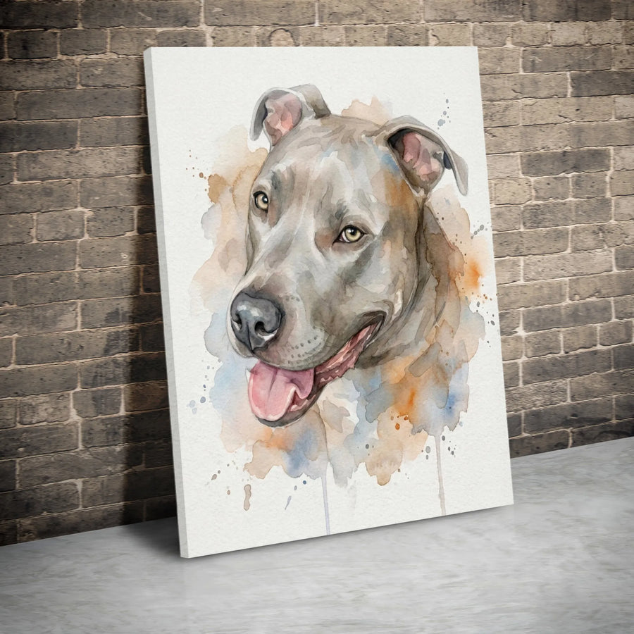 Pit Bull Watercolor Portrait Canvas | Modern Dog Art Wall Decor | 1.25-Inch Premium Gallery Wrap | Perfect Gift for Pitbull Lovers
