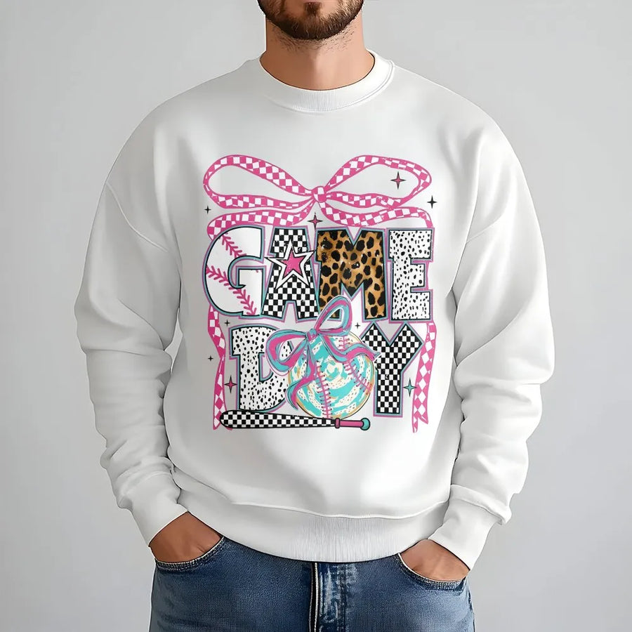 Game Day Baseball Sweatshirt | Trendy Coquette Aesthetic Bow Design | Cotton-Blend Premium Apparel | Cute Gift for Baseball Moms & Sports Fans